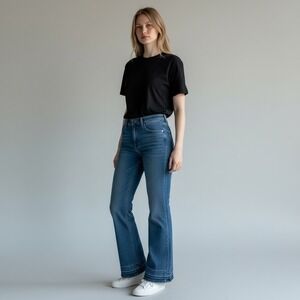 J.CREW Denim Wide Flare Leg Jeans Womens 29 Blue High Rise Raw Hem Boho Coastal